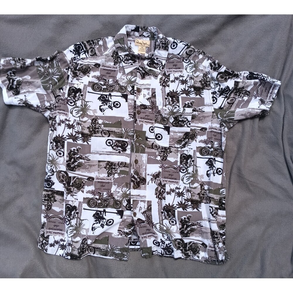 Panama Jack Large Hawaiian Button Up Motorcycle Club Palm Vacation Beachy Coast